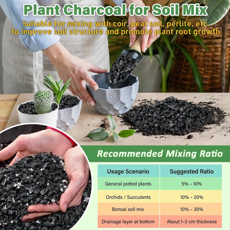 Legigo 4QT All Natural Horticultural Charcoal- Activated Hardwood Plant Charcoal for Soil Amendment, Conditioning Bonsai Soil, Succulent, Terrarium Supplies, Indoor Plant Potting Soil - Image 5